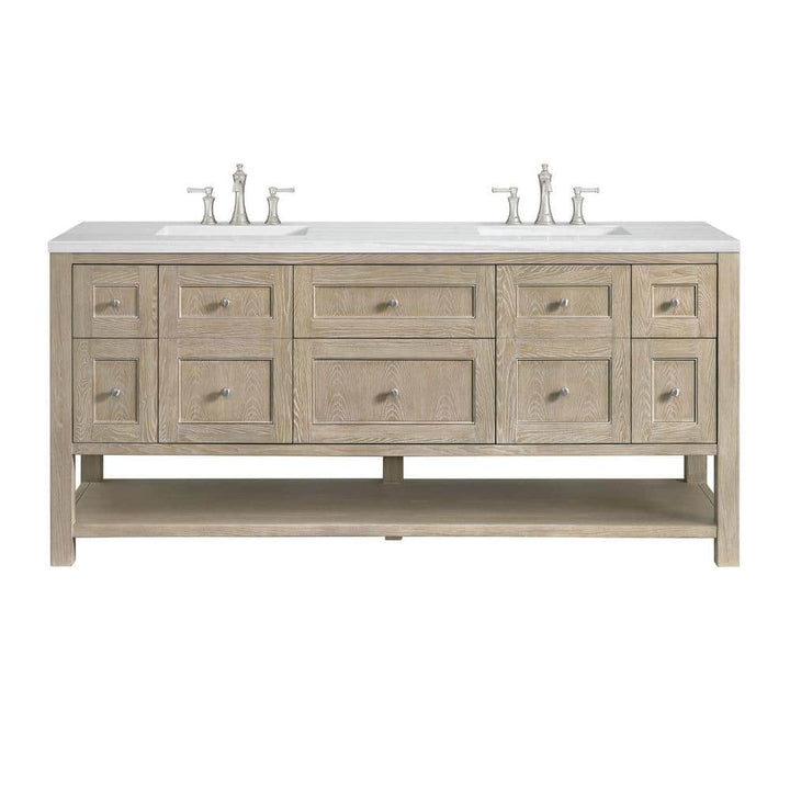 James Martin Vanities Breckenridge 72 in. Bathroom Vanity in Whitewashed Oak with Arctic Fall Top