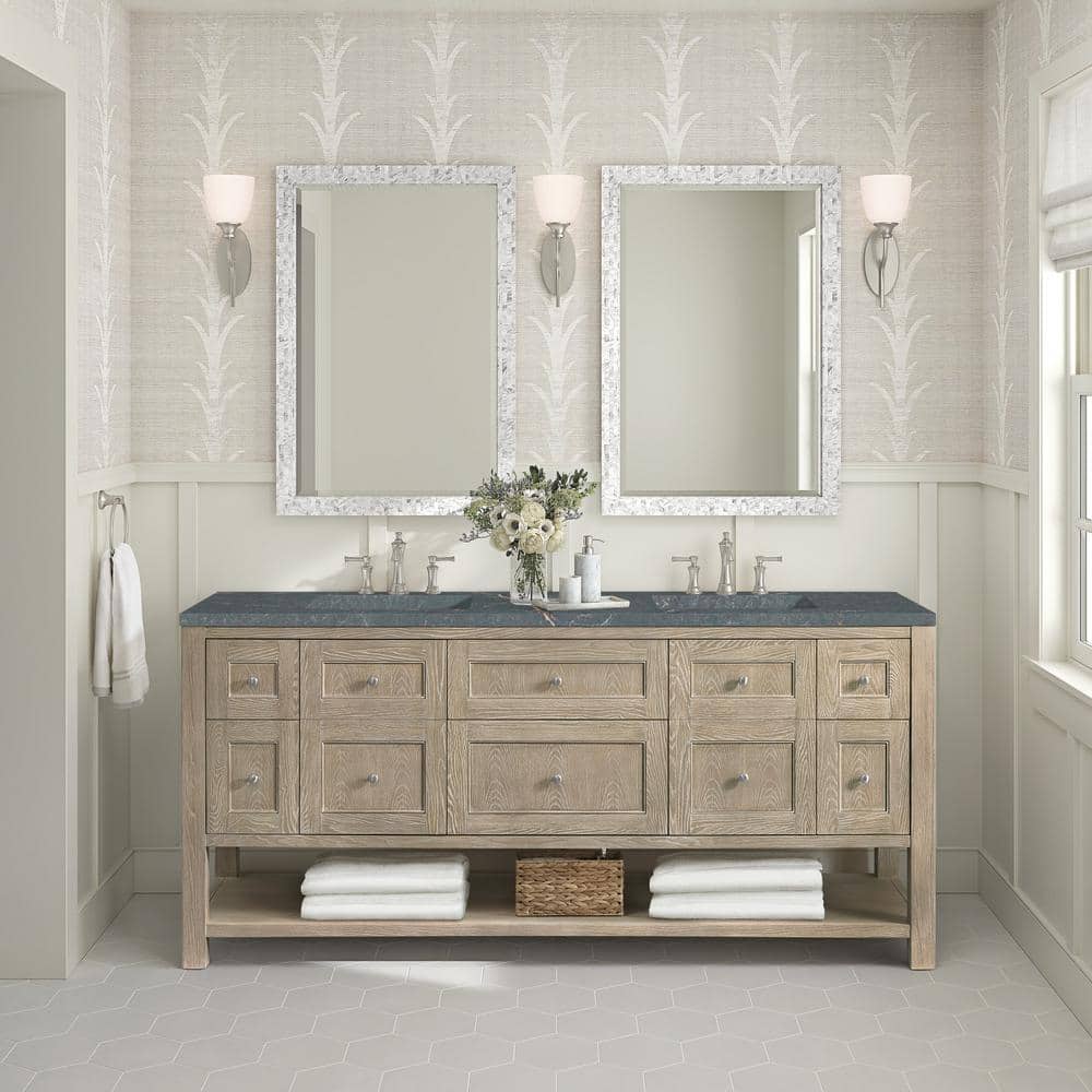 James Martin Vanities Breckenridge 72" Double Bath Vanity in Whitewashed Oak with Parisien Bleu Quartz Top