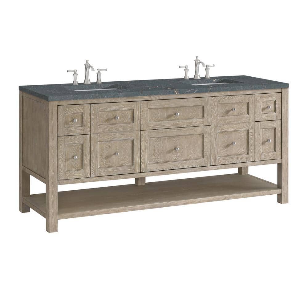 James Martin Vanities Breckenridge 72" Double Bath Vanity in Whitewashed Oak with Parisien Bleu Quartz Top