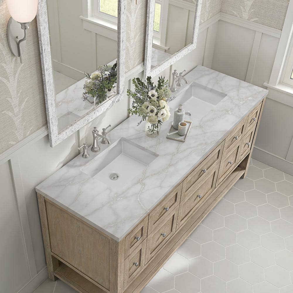James Martin Vanities Breckenridge 72" Double Bath Vanity in Whitewashed Oak with Victorian Silver Quartz Top