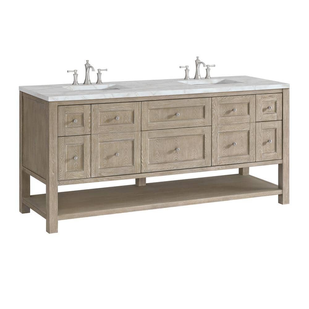 James Martin Vanities Breckenridge 72" Double Bath Vanity in Whitewashed Oak with Victorian Silver Quartz Top