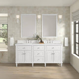 James Martin Vanities Lorelai 72" Double Bathroom Vanity in Bright White with Arctic Fall Top