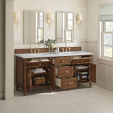 James Martin Vanities Lorelai 72" Double Vanity in Mid-Century Walnut with Arctic Fall Top