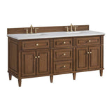 James Martin Vanities Lorelai 72" Double Vanity in Mid-Century Walnut with Arctic Fall Top