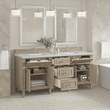 James Martin Vanities Lorelai 72" Double Sink Vanity in Whitewashed Oak with Arctic Fall Top