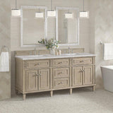 James Martin Vanities Lorelai 72" Double Bath Vanity in Whitewashed Oak with Victorian Silver Quartz Top