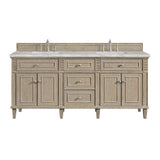 James Martin Vanities Lorelai 72" Double Bath Vanity in Whitewashed Oak with Victorian Silver Quartz Top