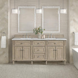 James Martin Vanities Lorelai 72" Double Bath Vanity in Whitewashed Oak with Victorian Silver Quartz Top