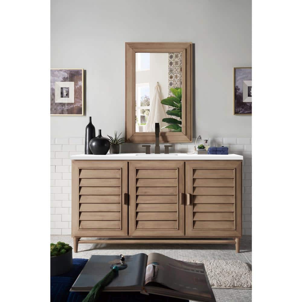 James Martin Vanities Portland 60" Bathroom Vanity in Whitewashed Walnut with Quartz Top