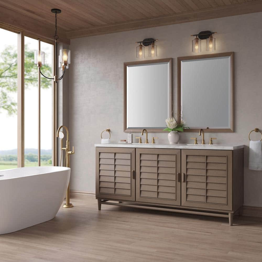 James Martin Vanities Portland 72" Bathroom Vanity in Whitewashed Walnut with Victorian Silver Quartz Top