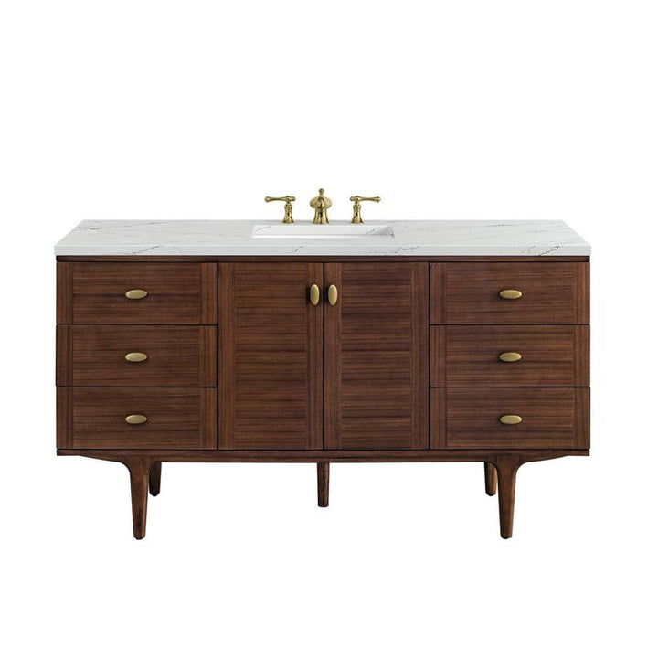 James Martin Vanities Amberly 60" Bathroom Vanity in Walnut with Quartz Top