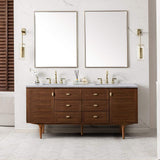 James Martin Vanities Amberly 72" Mid-Century Walnut Bathroom Vanity with Arctic Fall Top