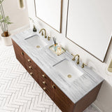 James Martin Vanities Amberly 72" Mid-Century Walnut Bathroom Vanity with Arctic Fall Top