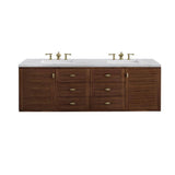 James Martin Vanities Amberly 72" Mid-Century Walnut Bathroom Vanity with Arctic Fall Top
