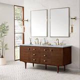 James Martin Vanities Amberly 72" Mid-Century Walnut Bathroom Vanity with Carrara Marble Top