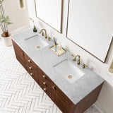 James Martin Vanities Amberly 72" Mid-Century Walnut Bathroom Vanity with Carrara Marble Top