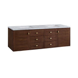 James Martin Vanities Amberly 72" Mid-Century Walnut Bathroom Vanity with Carrara Marble Top