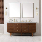 James Martin Vanities Amberly 72" Mid-Century Walnut Bathroom Vanity with Quartz Top