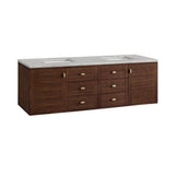 James Martin Vanities Amberly 72" Mid-Century Walnut Bathroom Vanity with Quartz Top