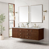 James Martin Vanities Amberly 72" Mid-Century Walnut Bathroom Vanity with Quartz Top