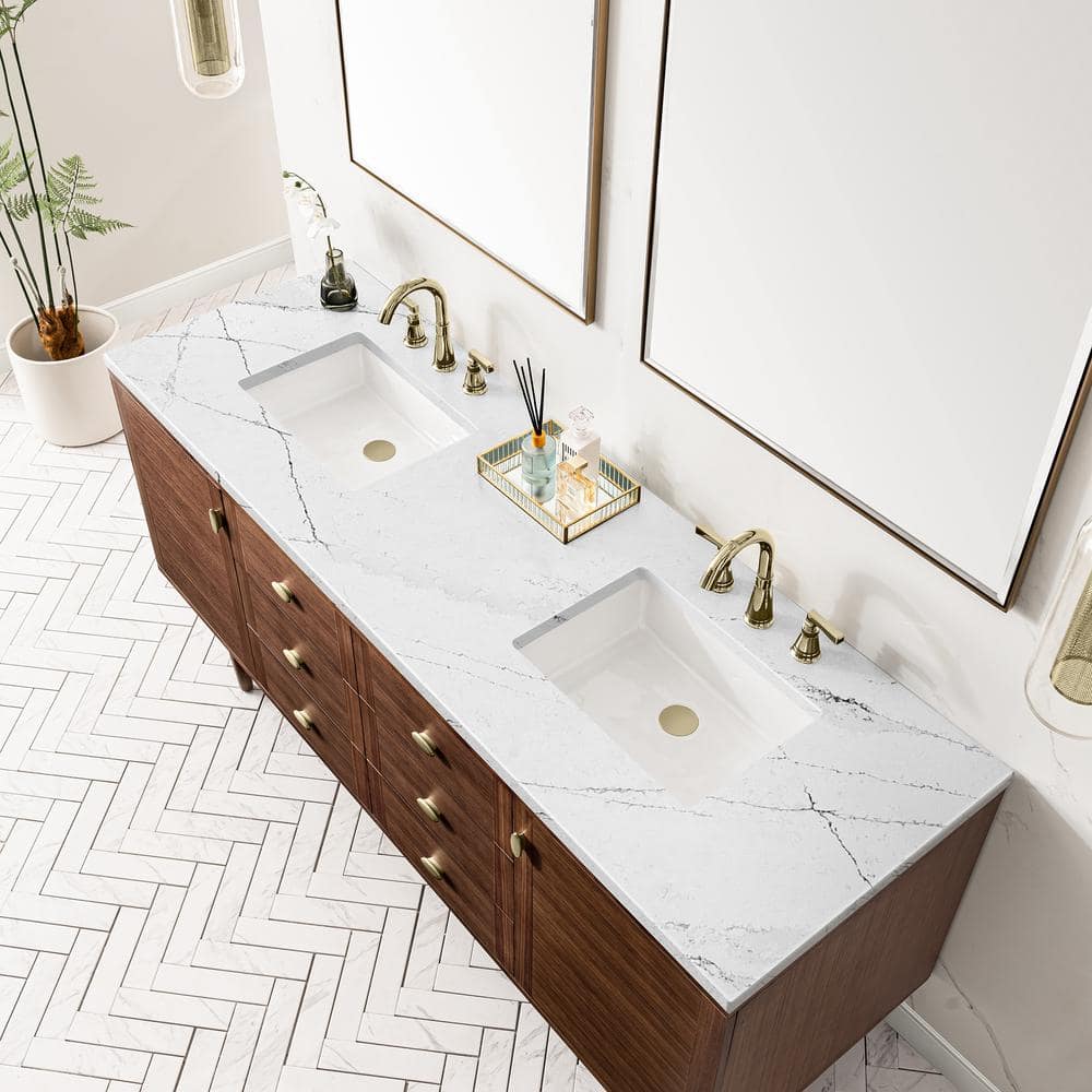 James Martin Vanities Amberly 72" Bathroom Vanity in Walnut with Quartz Top