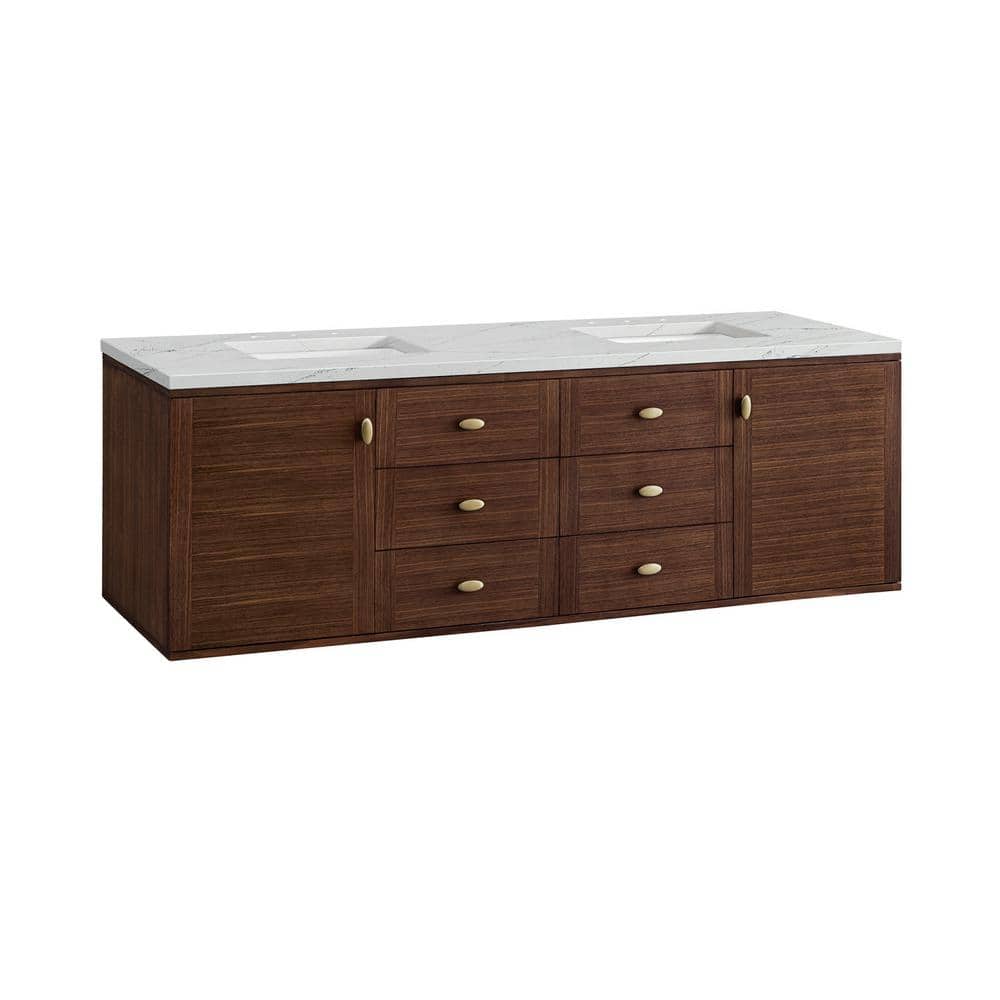 James Martin Vanities Amberly 72" Bathroom Vanity in Walnut with Quartz Top