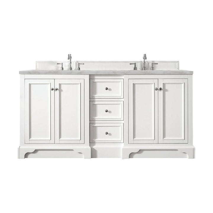 James Martin Vanities De Soto Double Bathroom Vanity with Victorian Silver Quartz Top, Bright White, 73.3 in. Width