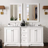 James Martin Vanities De Soto Double Bathroom Vanity with Victorian Silver Quartz Top, Bright White, 73.3 in. Width