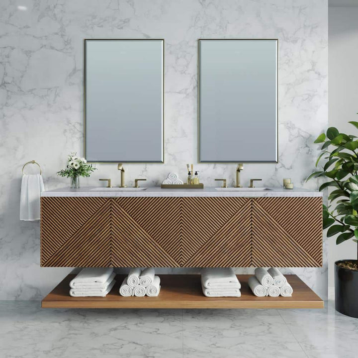 James Martin Vanities Marcello 72" Chestnut Bathroom Vanity with Carrara Marble Top