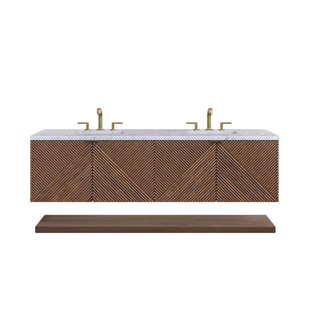 James Martin Vanities Marcello 72" Chestnut Bathroom Vanity with Carrara Marble Top