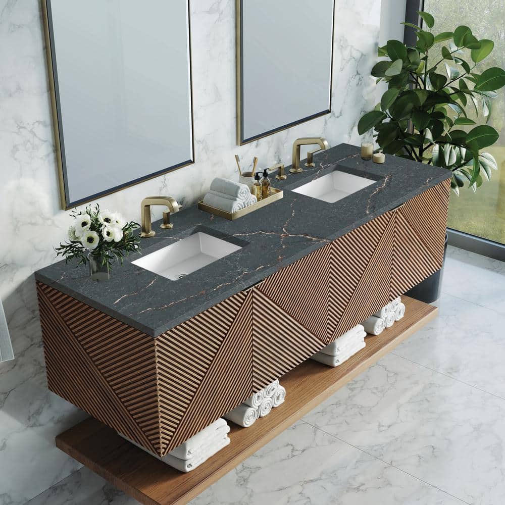 James Martin Vanities Marcello 72" Chestnut Bathroom Vanity with Parisien Bleu Quartz Top
