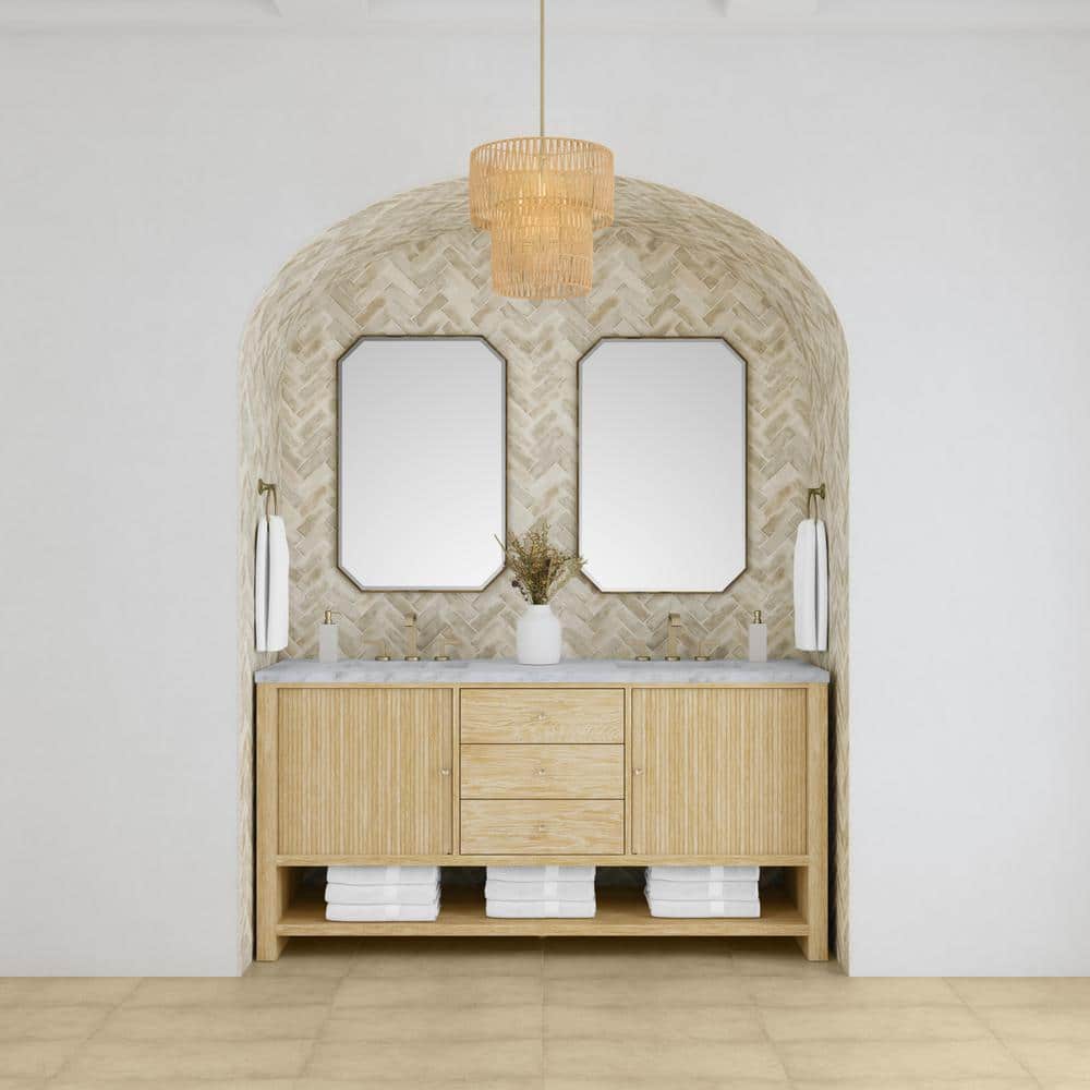James Martin Vanities Marigot 72" Double Bathroom Vanity in Sunwashed Oak with Carrara White Marble Top