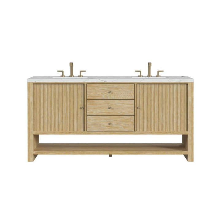 James Martin Vanities Marigot 72" Double Bathroom Vanity in Sun Washed Oak with Quartz Top