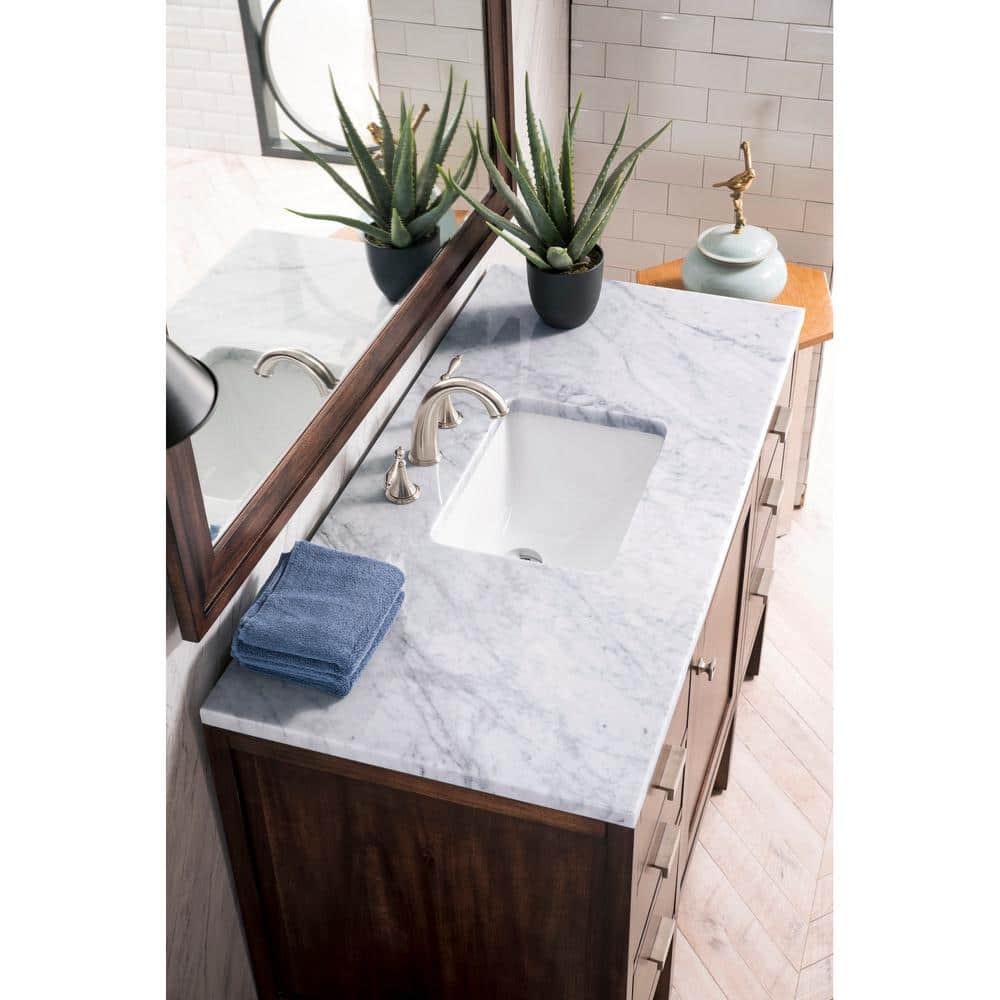 James Martin Vanities Addison 48" Single Vanity in Mid Century Acacia with Carrara Marble Top