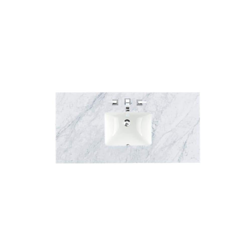 James Martin Vanities Addison 48" Single Vanity in Mid Century Acacia with Carrara Marble Top