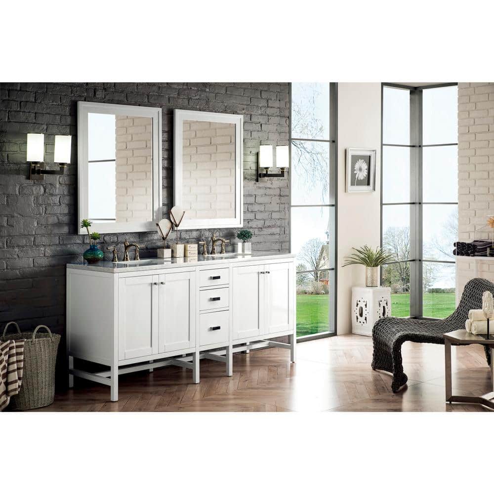 James Martin Vanities Addison 72-inch Glossy White Bath Vanity with Arctic Fall Top