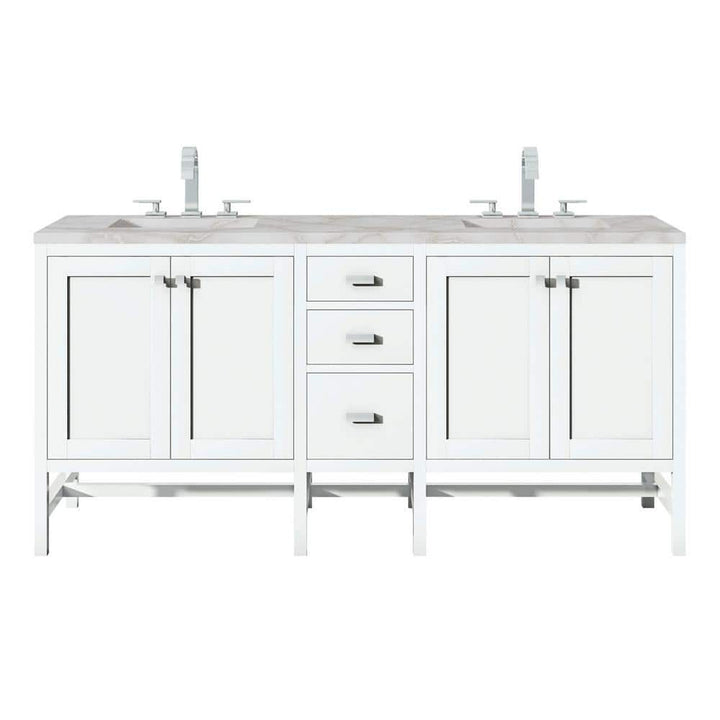 James Martin Vanities Addison 72" Double Bathroom Vanity in Glossy White with Quartz Top