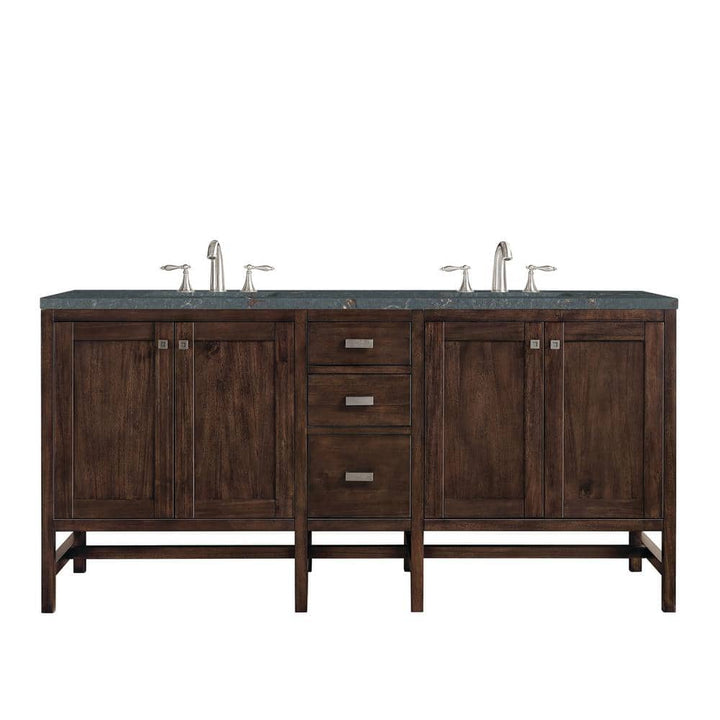 James Martin Vanities Addison 72" Double Vanity in Mid-Century Acacia with Parisien Bleu Quartz Top