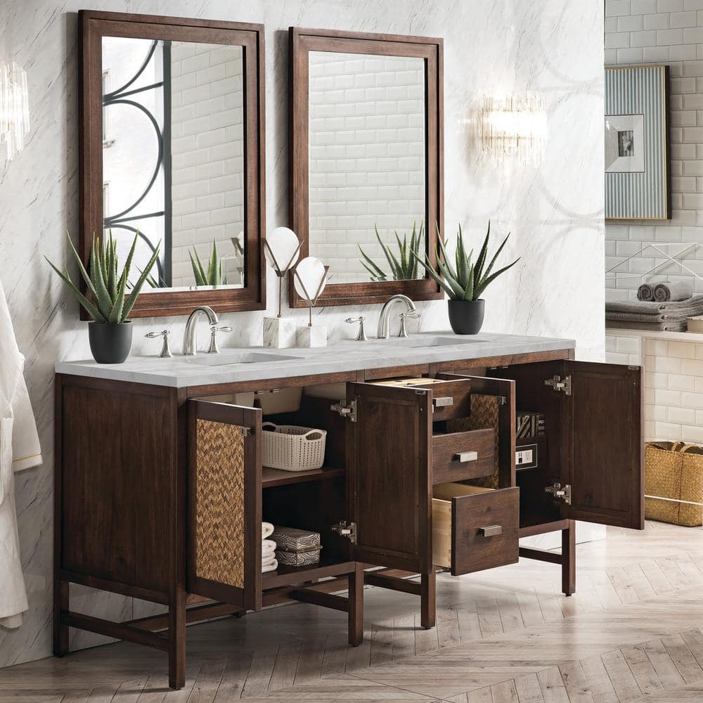 James Martin Vanities Addison 72" Double Vanity in Mid-Century Acacia with Quartz Top