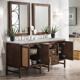 James Martin Vanities Addison 72" Double Vanity in Mid-Century Acacia with Quartz Top