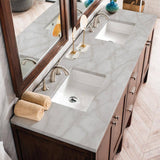 James Martin Vanities Addison 72" Double Vanity in Mid-Century Acacia with Quartz Top