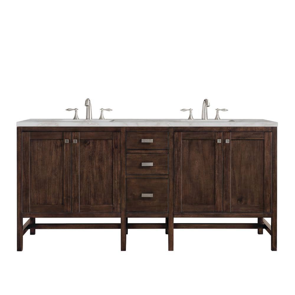 James Martin Vanities Addison 72" Double Vanity in Mid-Century Acacia with Quartz Top