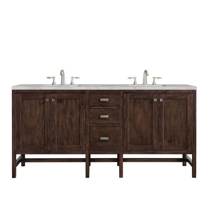 James Martin Vanities Addison 72" Double Vanity in Mid-Century Acacia with Quartz Top