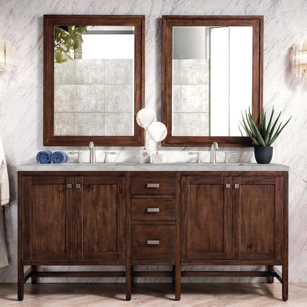 James Martin Vanities Addison 72" Double Vanity in Mid-Century Acacia with Quartz Top