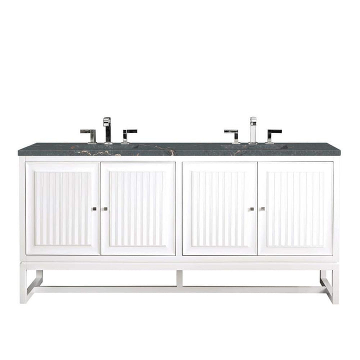 James Martin Vanities Athens 72 in. Glossy White Double Vanity with Parisien Bleu Quartz Top