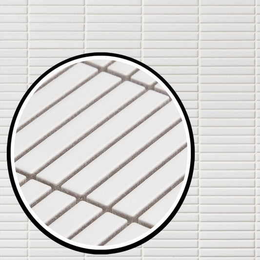 Kai White Matte Porcelain Mosaic Tile - 1x4" Tri-Stacked Design