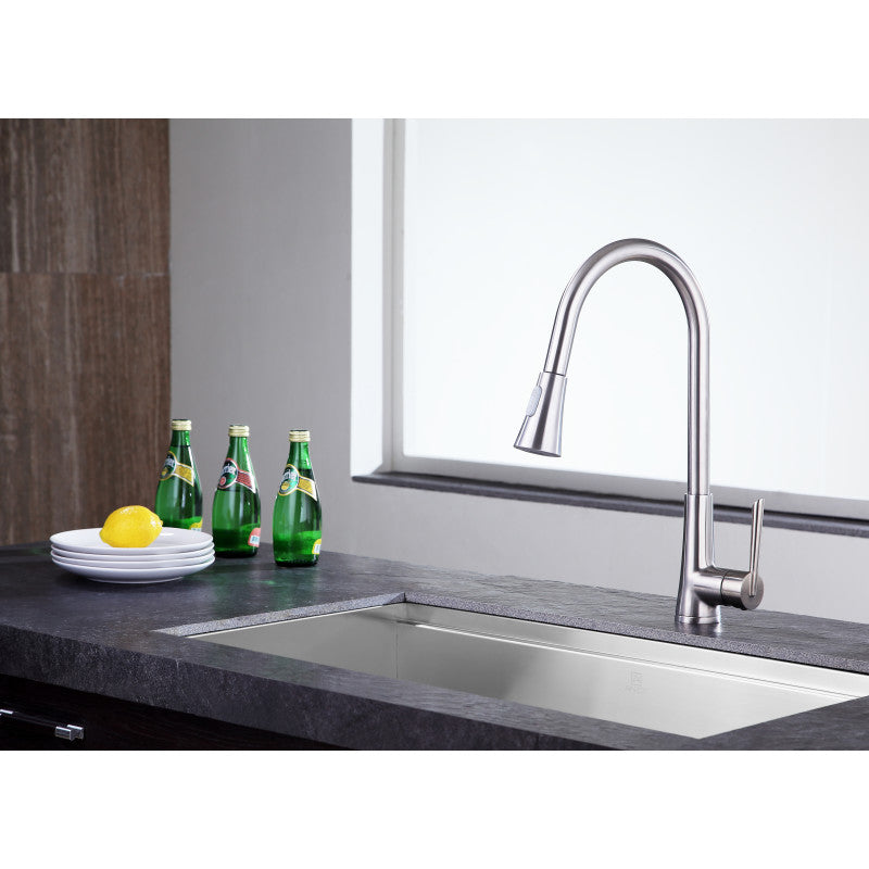 ANZZI Tulip Brushed Nickel 1-Handle Deck-Mount Pull-Out Sprayer Kitchen Faucet, 17.32 in H