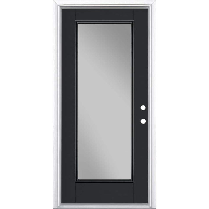 Masonite 36 in. x 80 in. Full Lite Jet Black Left Hand Inswing Painted Smooth Fiberglass Prehung Front Exterior Door with Brickmold
