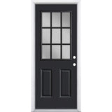 Masonite 32 in. x 80 in. 9 Lite Left-Hand Inswing Painted Steel Prehung Exterior Door with Brickmold, Jet Black