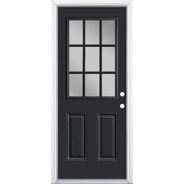 Masonite 32 in. x 80 in. 9 Lite Left-Hand Inswing Painted Steel Prehung Exterior Door with Brickmold, Jet Black